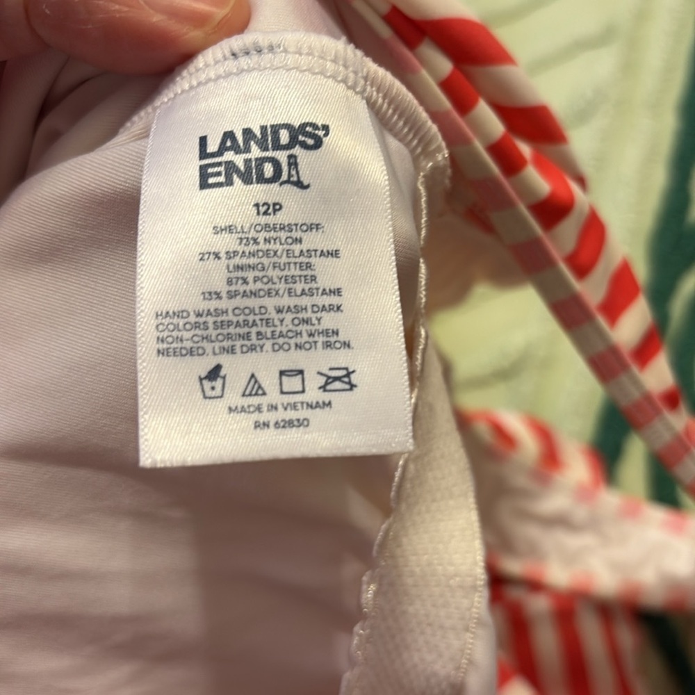 Lands' End Pink and White Striped Bathing Suit.  Size 12P - Picture 6 of 6